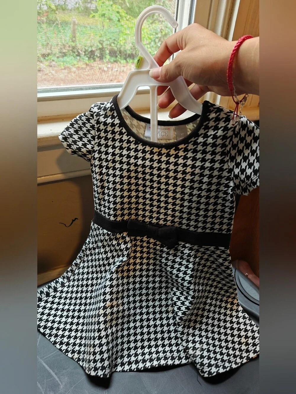 The Children's Place Black & White Houndstooth Dress with Bow
